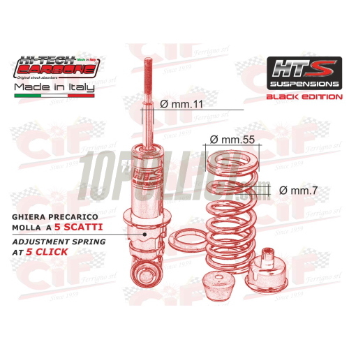 Front shock absorber CARBONE HTS Vespa Vespa 50, Special, 90, 125 Primavera, ET3, PK S - SPORT RED EDITION