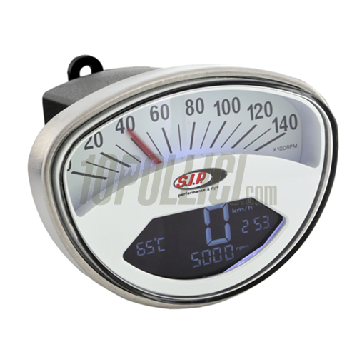 Speedometer rev counter SIP 2.0 for Vespa SS, 125 ET3 Primavera, GTR, Sprint Veloce, TS, Super, Rally, 14.000rpm, face: white