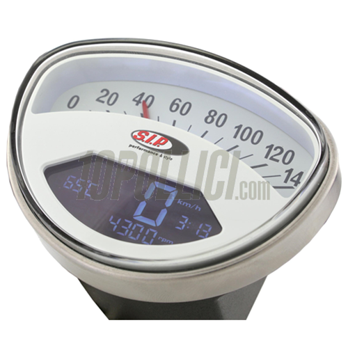 Speedometer rev counter SIP 2.0 for Vespa SS, 125 ET3 Primavera, GTR, Sprint Veloce, TS, Super, Rally, 14.000rpm, face: white