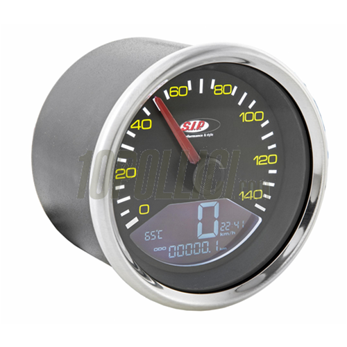 Speedometer rev counter SIP 2.0 for Vespa PX 1 series, 14.000rpm, face: black, ring chrome
