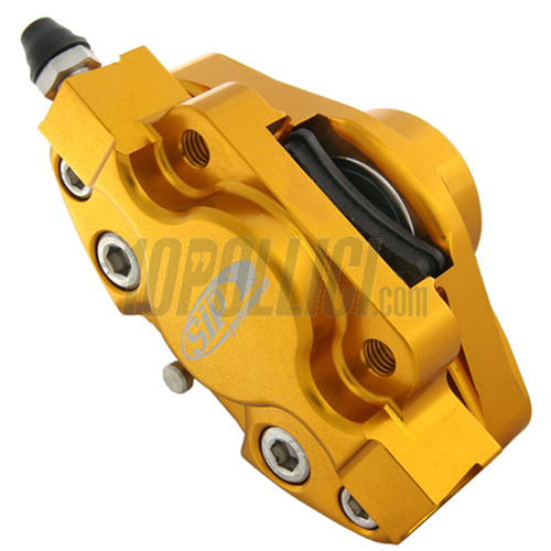 Brake caliper SIP 2 pistons Ø 31,5 mm, Vespa PX '98, MY, '11, kit GRIMECA - anodized gold