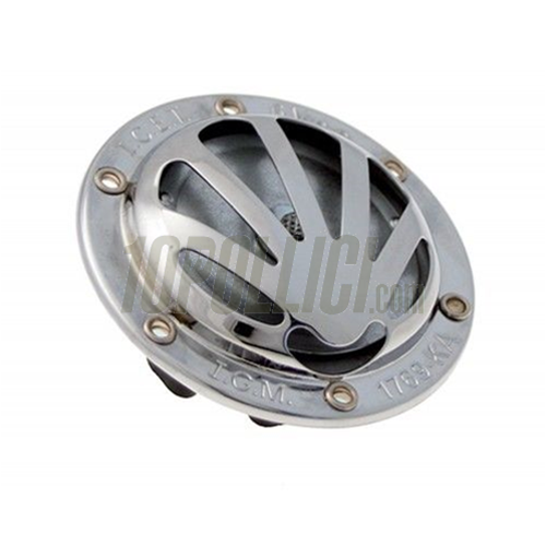 Horn for Vespa 150 GL, 160 GS, 180 SS, Ø 72 mm, fixation: 4 holes, Volt: 6V DC, chrome, for models with battery