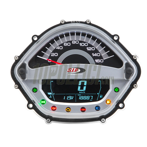 Speedometer rev counter SIP for Vespa 125-300cc GTS, GTS Super, GTS Super Sport, i.e. <'14, 160Km/h-mph, 16.000rpm, face silver, white numbers