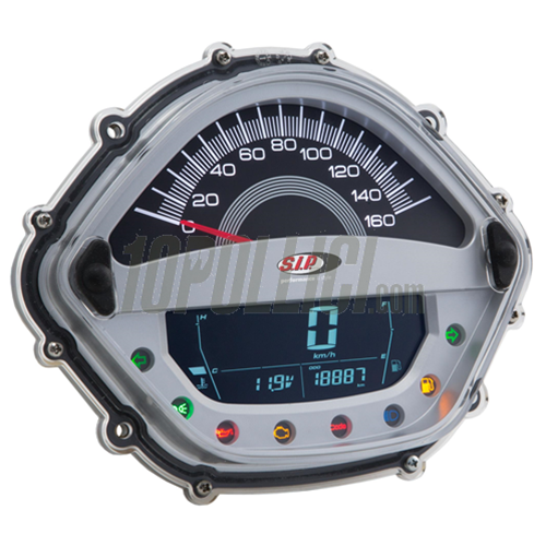 Speedometer rev counter SIP for Vespa 125-300cc GTS, GTS Super, GTS Super Sport, i.e. <'14, 160Km/h-mph, 16.000rpm, face silver, white numbers