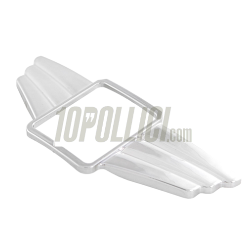 Horn Cover Decoration Wing SIP for squared PIAGGIO Emblem, Mark II, for Vespa 50-300 LX, LXV, S, GTS, GTS Super, GTV, GT 60, GT, 36x47 mm, plastic, chrome, bent, self-adhesive