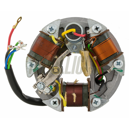 Piatto statore SIP PREMIUM per Vespa 50 R, Special, SR, SS, 90 R, 125  Primavera, per bobina esterna, con puntine lunghe, 5 cavi, 3 bobine, 6V/25W con luce stop/abbaglianti