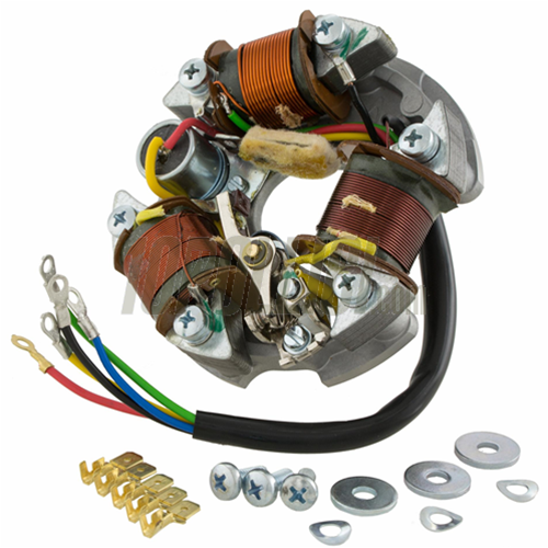 Piatto statore SIP PREMIUM per Vespa 50 R, Special, SR, SS, 90 R, 125  Primavera, per bobina esterna, con puntine lunghe, 5 cavi, 3 bobine, 6V/25W con luce stop/abbaglianti
