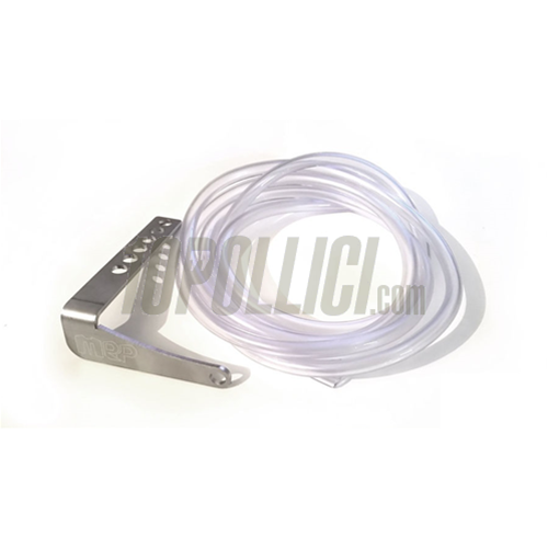 Holding Plate MRP overflow tubes, carburetor for Vespa VNA, VBA, TS, GT, Sprint, Super, 160 GS, 180 SS, Rally, PX, PE, Lusso, T5, Cosa, stainless steel, incl. tube (Ø 4mm/7mm)
