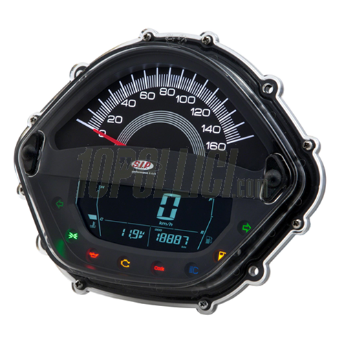 Speedometer rev counter SIP for Vespa 125-300cc GTS, GTS Super '14, 160Km/h-mph, 16.000rpm, face black, white numbers