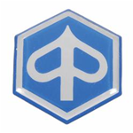 Emblem PIAGGIO Hexagon, horncover, for Vespa PK 50-125 XL, XL2, PX, Lusso, `98, T5, blue, adhesive, 31mm